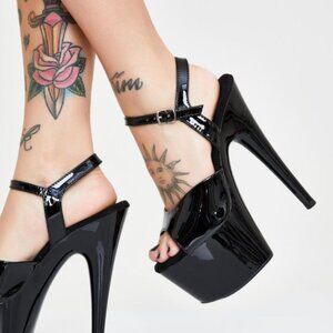 PLEASER Shoes Womens 7 Black SKY-309 Platform Stiletto Heel Open Toe Sandals